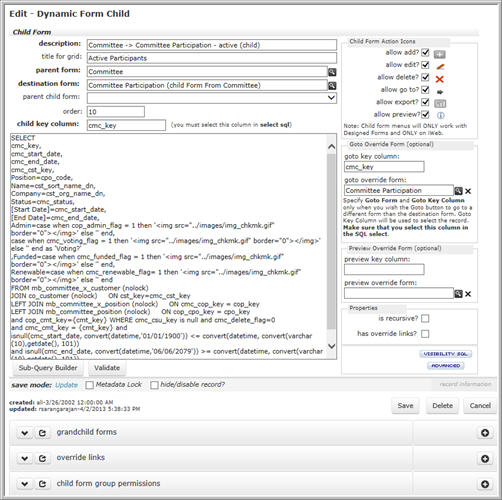 Edit Dynamic Child Form