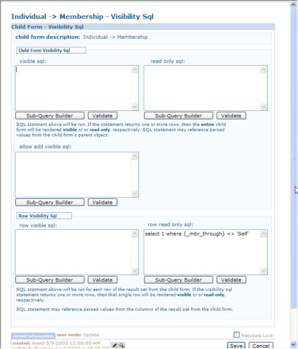 Child Form Visibility SQL