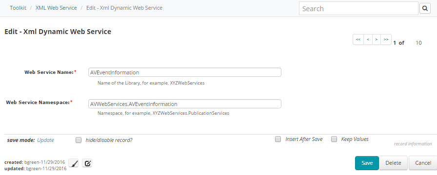 Add Web Service Form