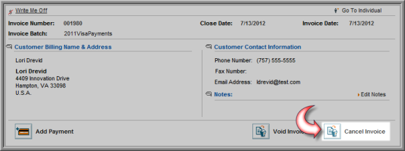 cancelling an invoice for a credit card transaction