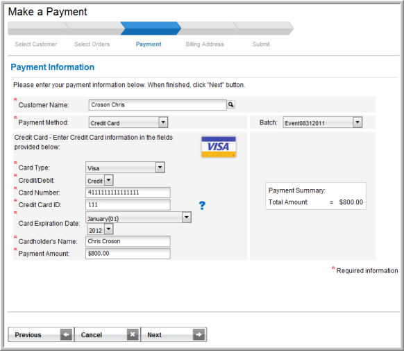 Adding a Payment from the CRM Overview Page